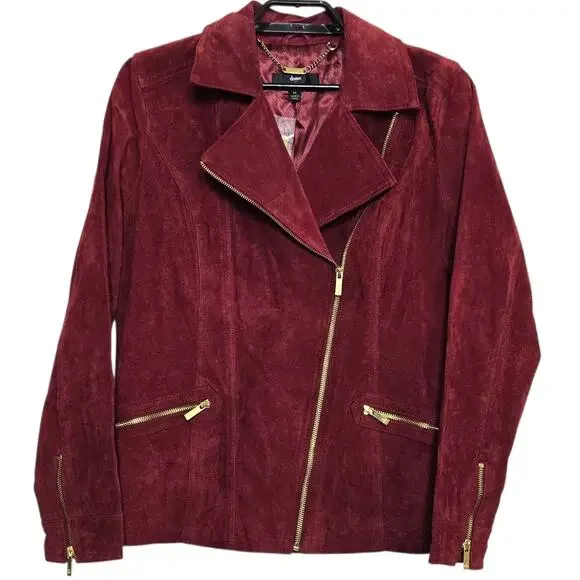 Dennis Basso Suede Leather Moto Jacket Size Medium Washable Asymmetric Zip - Picture 1 of 6